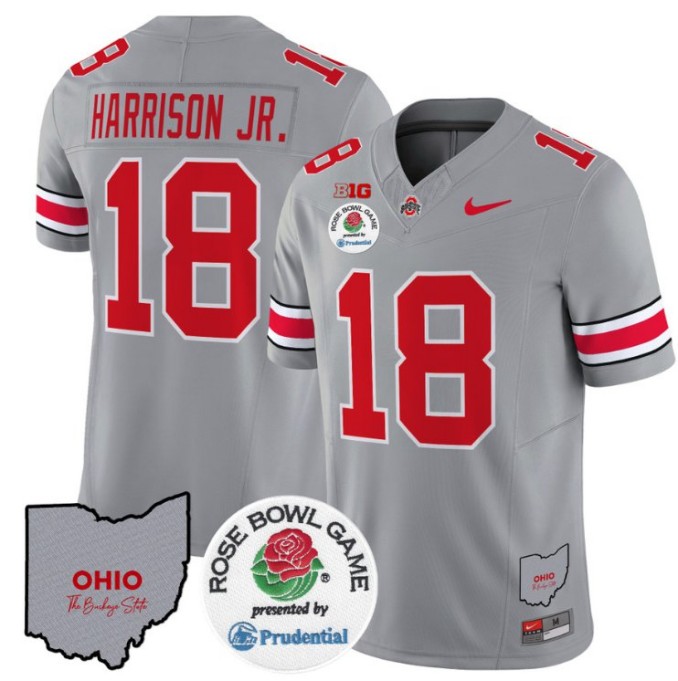 Men's Nike Marvin Harrison Jr Jersey #18 Ohio State Buckeyes Rose Bowl NCAA Football Stitched FUSE Vapor V2 Gray