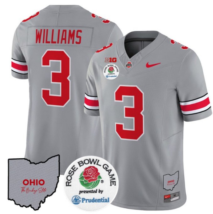 Men's Nike Miyan Williams Jersey #3 Ohio State Buckeyes Rose Bowl NCAA Football Stitched FUSE Vapor Limited V2 Gray