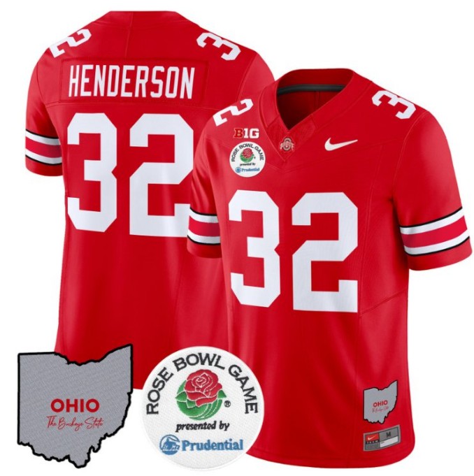 Men's Nike TreVeyon Henderson Jersey #32 Ohio State Buckeyes Rose Bowl NCAA Football Stitched FUSE Vapor V2 Red