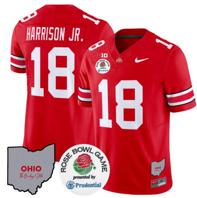 Men's Nike Marvin Harrison Jr Jersey #18 Ohio State Buckeyes Rose Bowl NCAA Football Stitched FUSE Vapor V2 Red