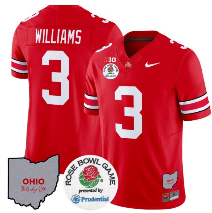 Men's Nike Miyan Williams Jersey #3 Ohio State Buckeyes Rose Bowl NCAA Football Stitched FUSE Vapor Limited V2 Red