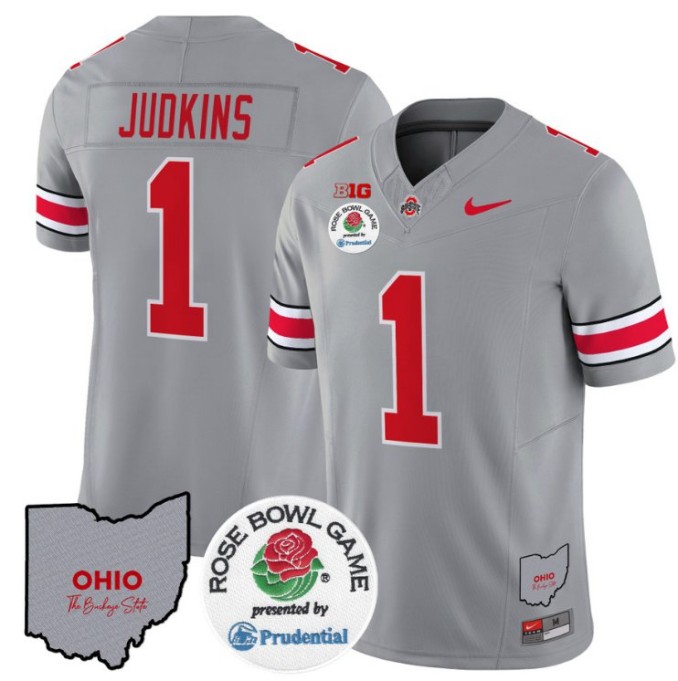 Men's Nike Quinshon Judkins Jersey #1 Ohio State Buckeyes Rose Bowl NCAA Football Stitched FUSE Vapor Limited V2 Gray