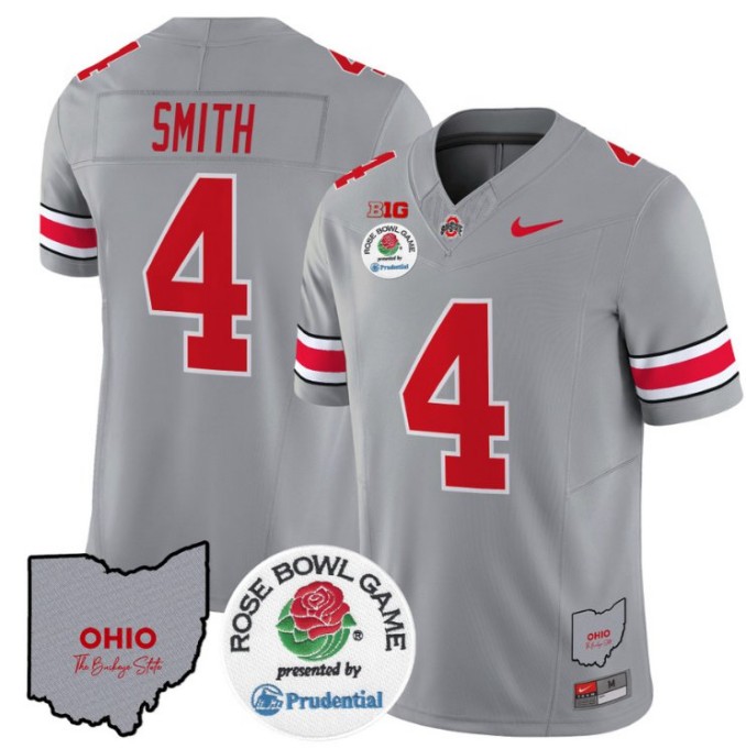 Men's Nike Jeremiah Smith Jersey #4 Ohio State Buckeyes Rose Bowl NCAA Football Stitched FUSE Vapor Limited V2 Gray