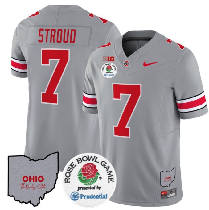 Men's Nike C J Stroud Jersey #7 Ohio State Buckeyes Rose Bowl NCAA Football Stitched FUSE Vapor Limited V2 Gray