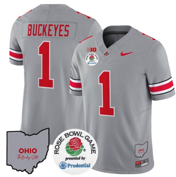 Men's Nike Buckeyes Name Jersey #1 Ohio State Buckeyes Rose Bowl NCAA Football Stitched FUSE Vapor Limited V2 Gray
