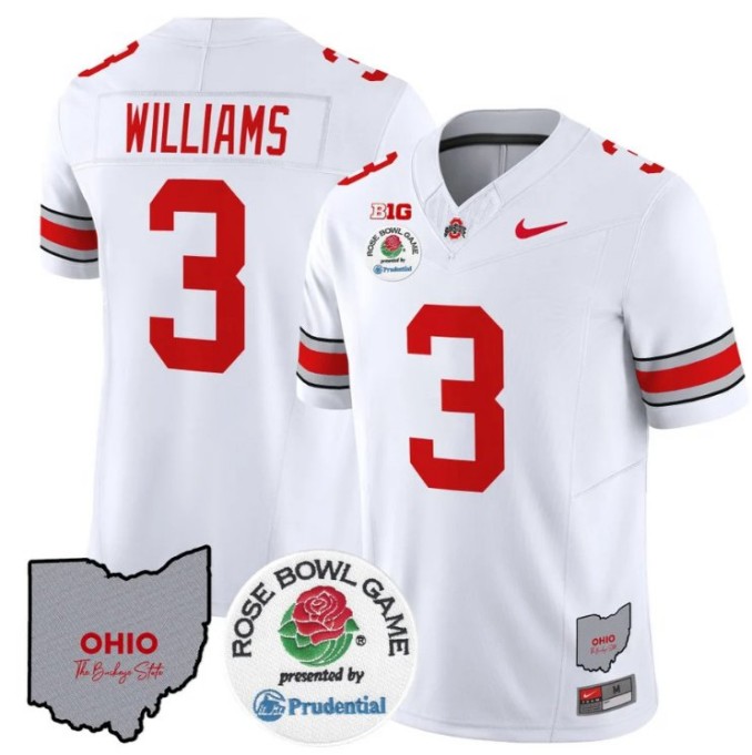 Men's Nike Miyan Williams Jersey #3 Ohio State Buckeyes Rose Bowl NCAA Football Stitched FUSE Vapor Limited V2 White