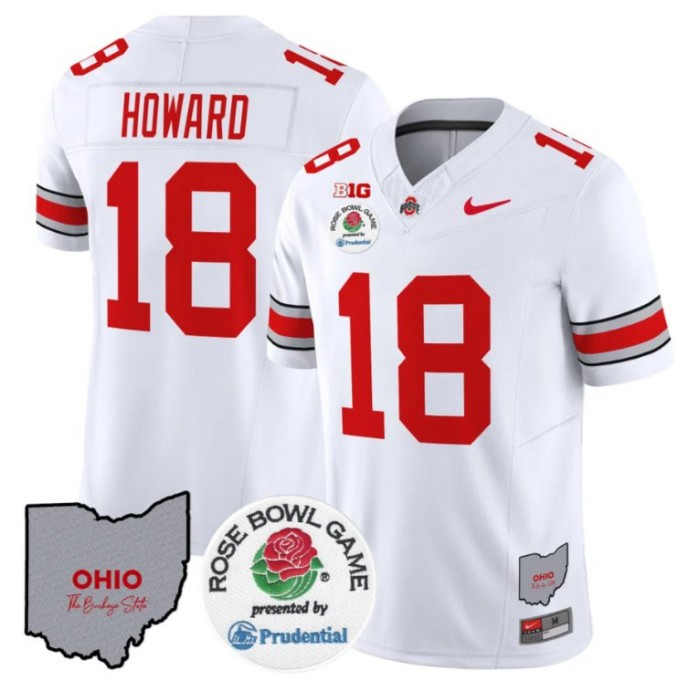 Men's Nike Will Howard Jersey #18 Ohio State Buckeyes Rose Bowl NCAA Football Stitched FUSE Vapor Limited V2 White