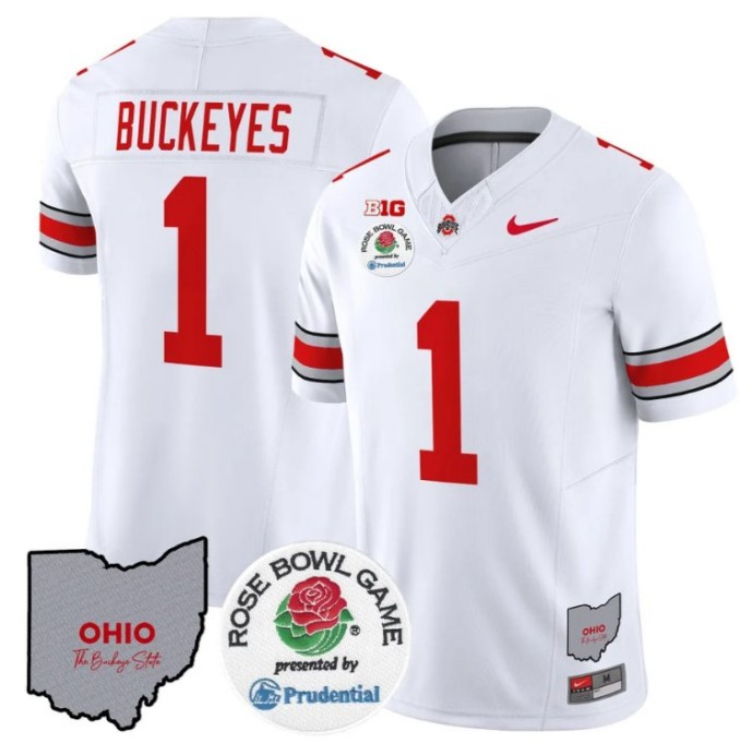 Men's Nike Buckeyes Name Jersey #1 Ohio State Buckeyes Rose Bowl NCAA Football Stitched FUSE Vapor Limited V2 White