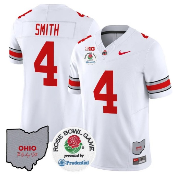 Men's Nike Jeremiah Smith Jersey #4 Ohio State Buckeyes Rose Bowl NCAA Football Stitched FUSE Vapor Limited V2 White