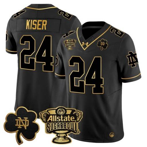 Men's Notre Dame Fighting Irish #24 Jack Kiser 2024 Sugar Bowl Gold Patch Vapor Limited Stitched Jersey Black Gold