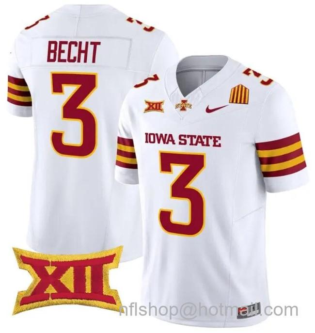 Men's Nike Rocco Becht Jersey #3 Iowa State Cyclones Vapor Limited College Football Stitched White