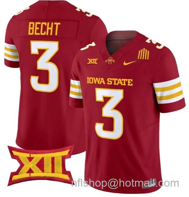 Men's Nike Rocco Becht Jersey #3 Iowa State Cyclones Vapor Limited College Football Stitched Cardinal