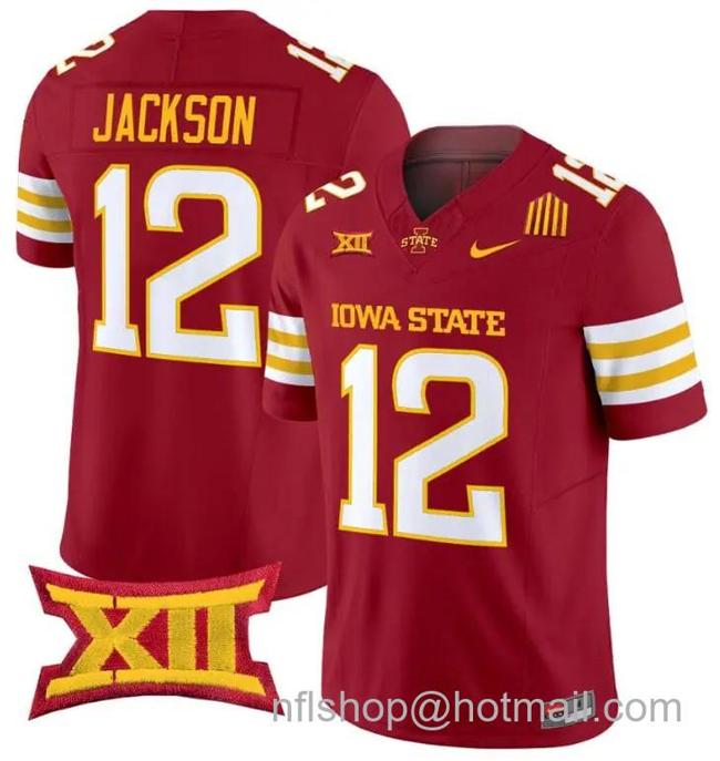 Men's Nike Jaylon Jackson Jersey #12 Iowa State Cyclones Vapor Limited College Football Stitched Cardinal