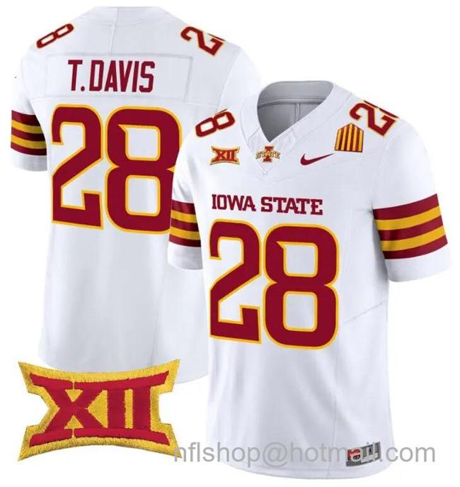 Men's Nike Troy Davis Jersey #28 Iowa State Cyclones Vapor Limited College Football Stitched White