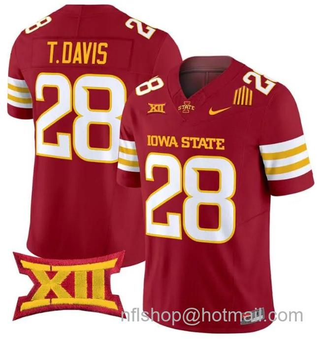 Men's Nike Troy Davis Jersey #28 Iowa State Cyclones Vapor Limited College Football Stitched Cardinal