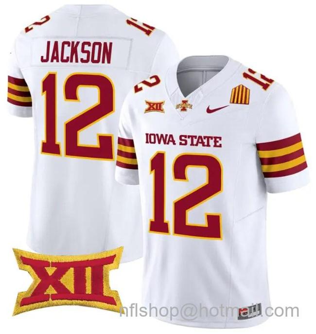 Men's Nike Jaylon Jackson Jersey #12 Iowa State Cyclones Vapor Limited College Football Stitched White