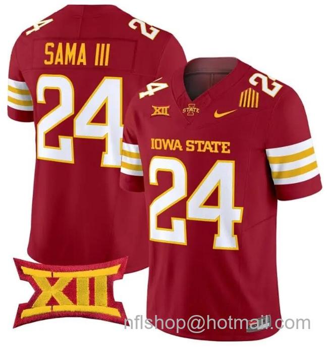 Men's Nike Abu Sama III Jersey #24 Iowa State Cyclones Vapor Limited College Football Stitched Cardinal