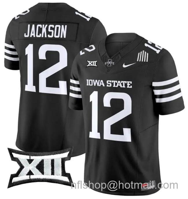Men's Nike Jaylon Jackson Jersey #12 Iowa State Cyclones Vapor Limited College Football Stitched Black