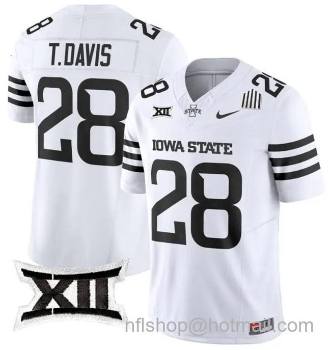 Men's Nike Troy Davis Jersey #28 Iowa State Cyclones Vapor Limited College Football Stitched White Limited