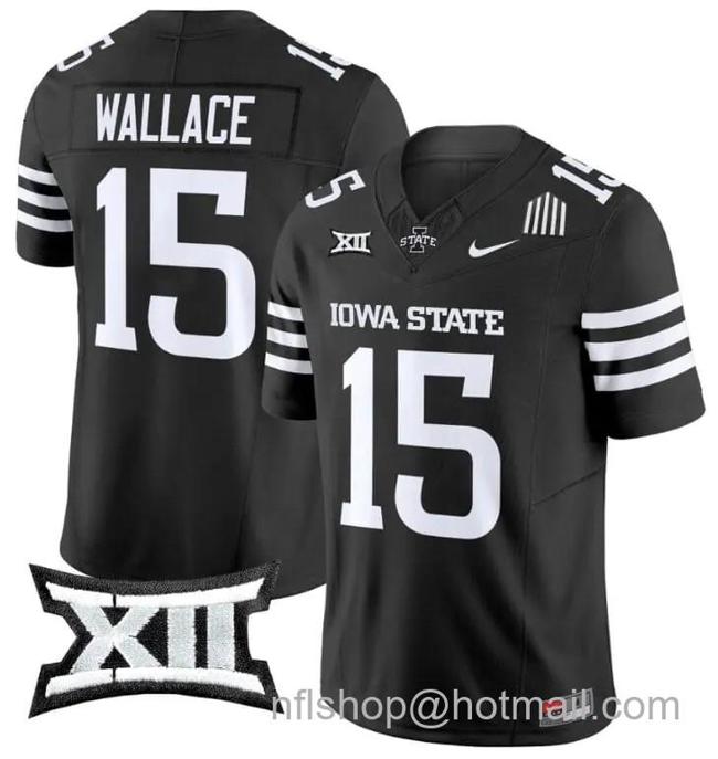 Men's Nike Seneca Wallace Jersey #15 Iowa State Cyclones Vapor Limited College Football Stitched Black