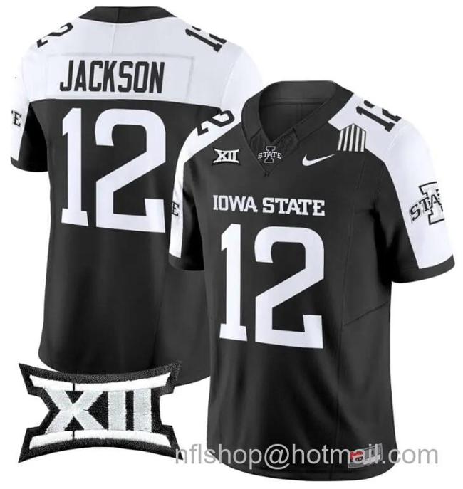 Men's Nike Jaylon Jackson Jersey #12 Iowa State Cyclones Vapor Limited College Football Stitched Black Alternate