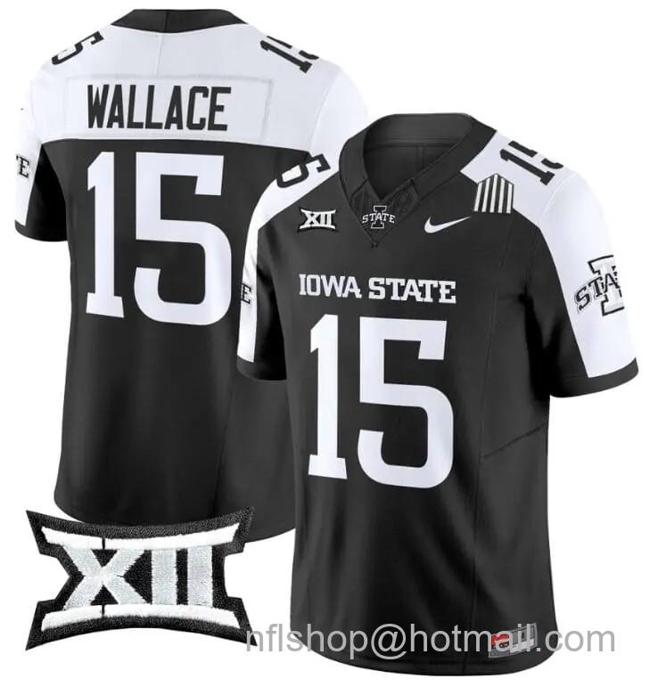 Men's Nike Seneca Wallace Jersey #15 Iowa State Cyclones Vapor Limited College Football Stitched Black Alternate