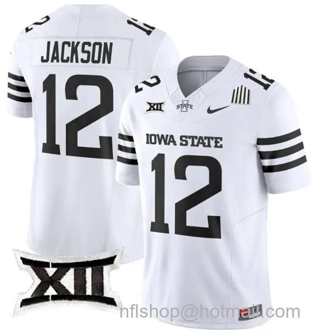 Men's Nike Jaylon Jackson Jersey #12 Iowa State Cyclones Vapor Limited College Football Stitched White Limited
