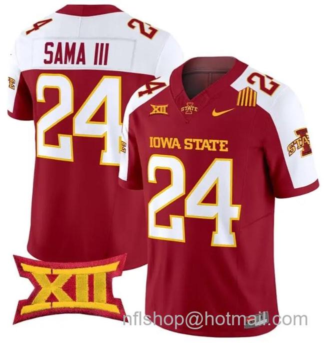 Men's Nike Abu Sama III Jersey #24 Iowa State Cyclones Vapor Limited College Football Stitched Cardinal Alternate