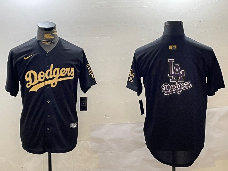 Men's Los Angeles Dodgers Team Big Logo Black Gold Limited Stitched Baseball MLB Jersey