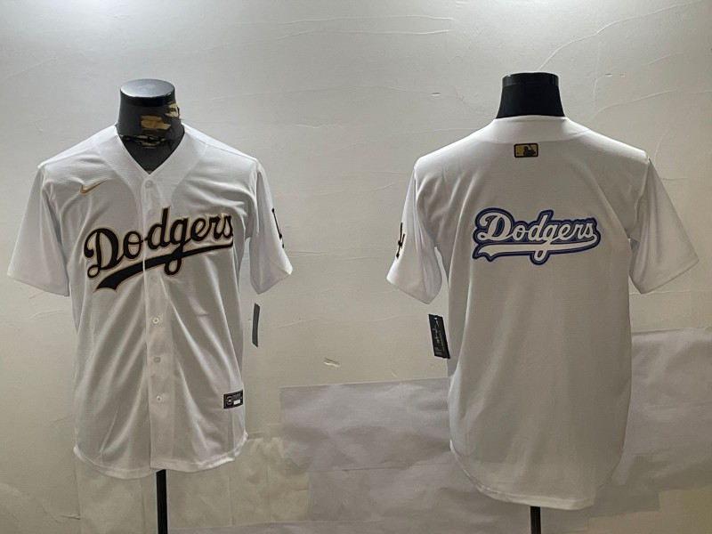 Men's Los Angeles Dodgers Team Big Logo White Gold Home Limited Stitched Baseball Jerseys