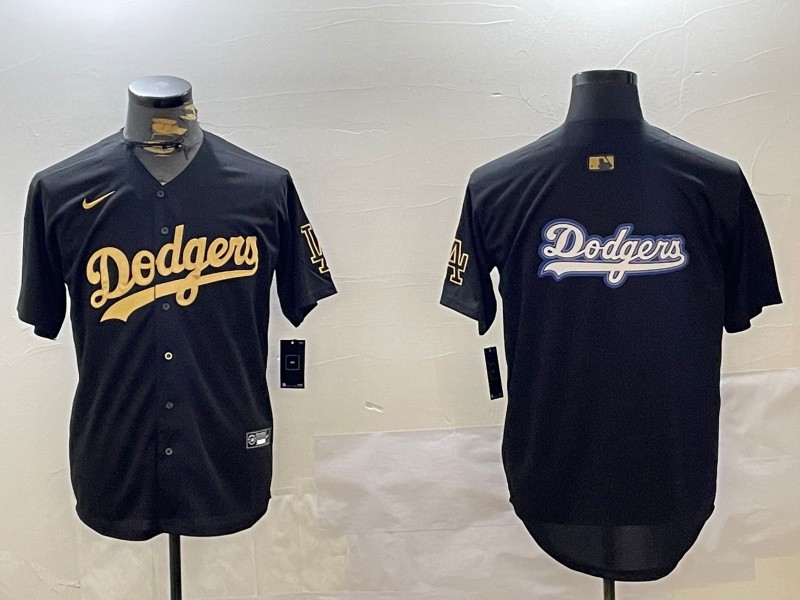 Men's Los Angeles Dodgers Team Big Logo Black Gold Limited Stitched Baseball Jerseys