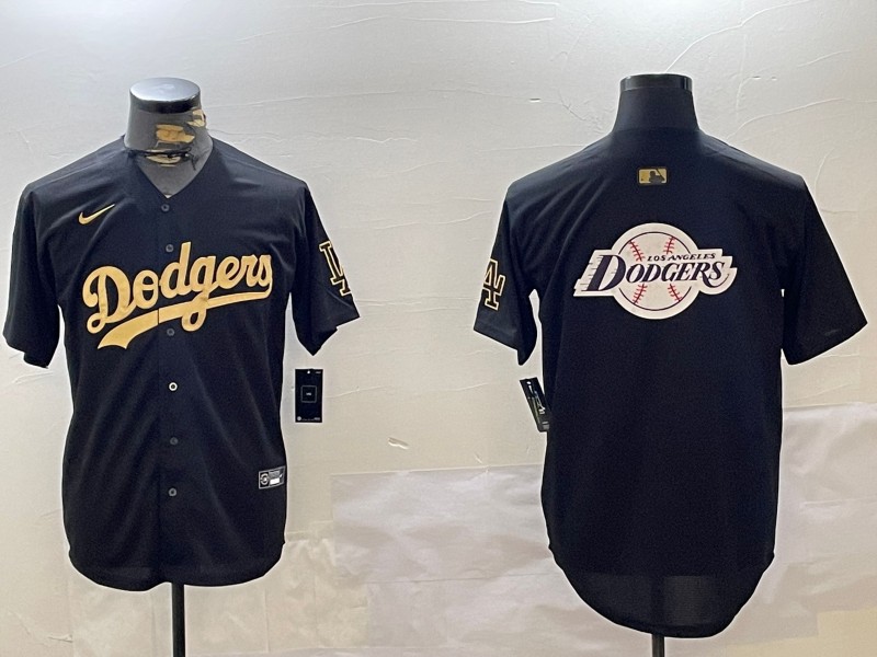 Men's Los Angeles Dodgers Team Big Logo Black Gold Limited Stitched Baseball Jersey