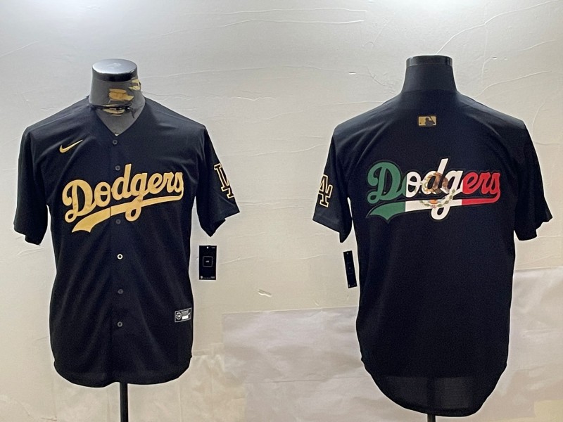 Men's Los Angeles Dodgers Team Big Logo Black Gold Limited Stitched Baseball Jersey Mexico