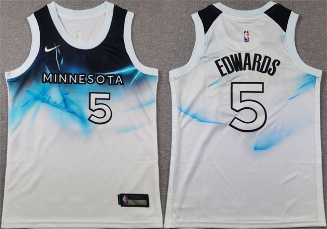 Youth Minnesota Timberwolves #5 Anthony Edwards White 2024-25 City Edition Stitched Jersey