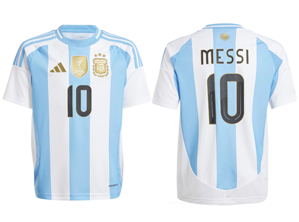 Youth Argentina #10 Lionel Messi White Blue 2024-25 Soccer Jersey
