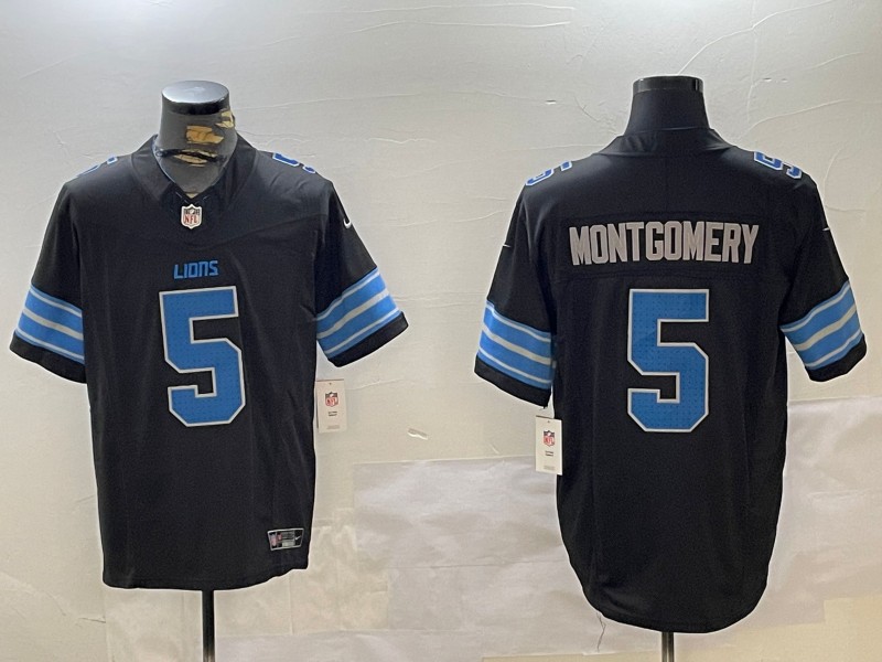 Men's Detroit Lions #5 David Montgomery Black 2nd Alternate 2024 F.U.S.E. Vapor Limited Stitched NFL Jersey