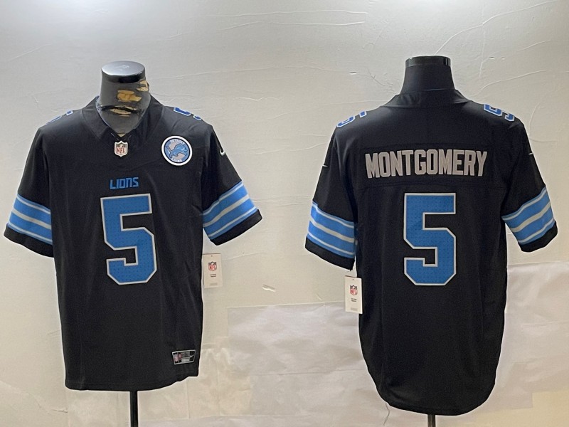 Men's Detroit Lions #5 David Montgomery Black 2nd Alternate 2024 F.U.S.E. Vapor Limited Stitched NFL Jerseys