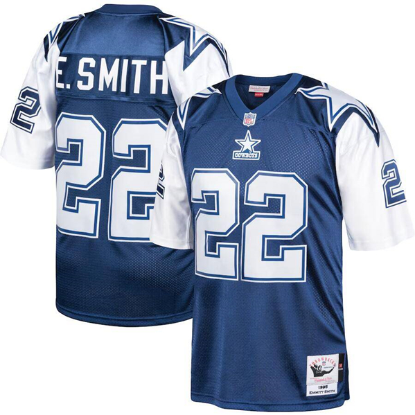 Men's Dallas Cowboys #22 Emmitt Smith Navy 1995 Throwback Stitched Football Jersey