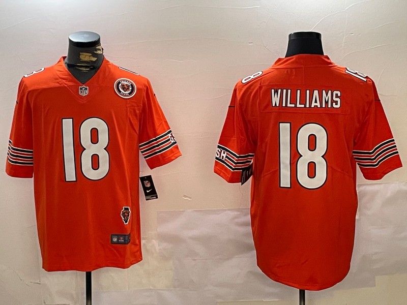 Men's Chicago Bears #18 Caleb Williams Orange F.U.S.E. With Illinois and Team Patch Stitched Nike NFL Jersey