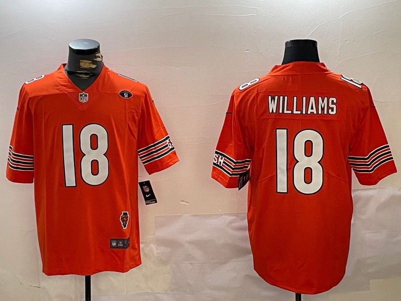Men's Chicago Bears #18 Caleb Williams Orange F.U.S.E. With Illinois and No. 51 Patch Stitched Nike NFL Jersey