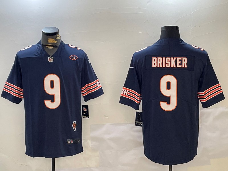 Men's Chicago Bears #9 Jaquan Brisker Navy F.U.S.E. With Illinois and No. 51 Patch Stitched Nike NFL Jersey
