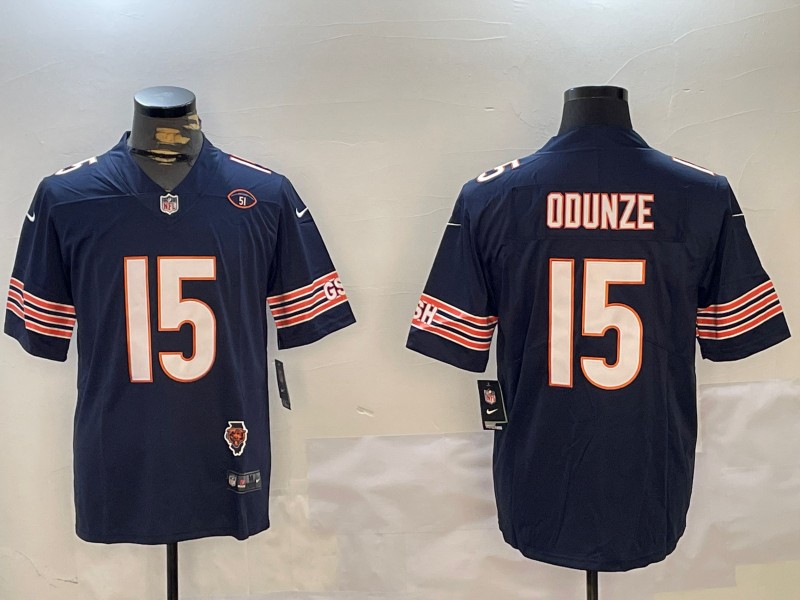 Men's Chicago Bears #15 Rome Odunze Navy F.U.S.E. With Illinois and No. 51 Patch Stitched Nike NFL Jersey