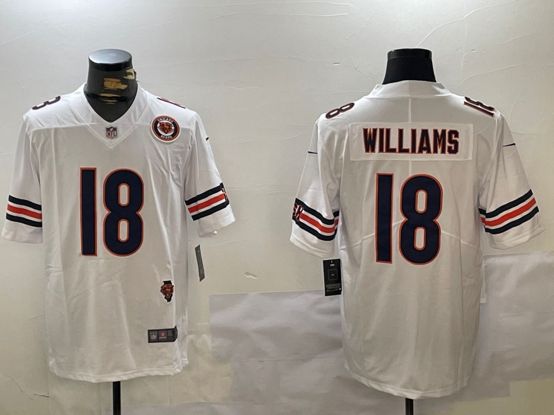 Men's Chicago Bears #18 Caleb Williams White F.U.S.E. With Illinois and Team Patch Stitched Nike NFL Jersey