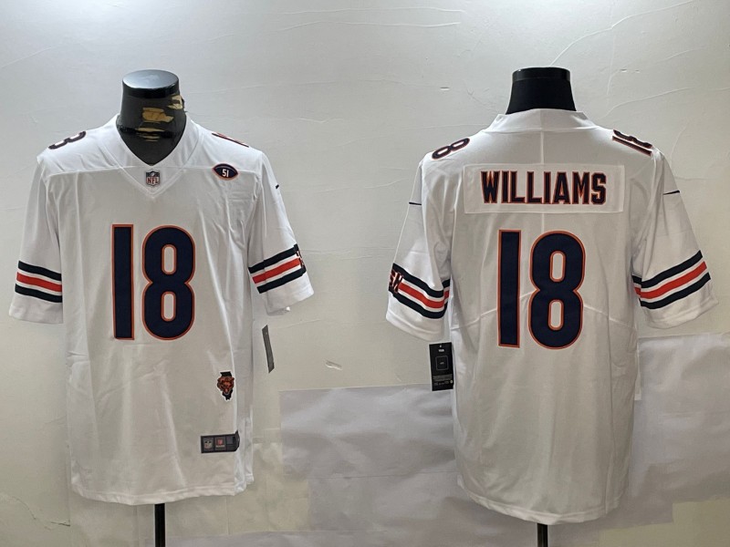 Men's Chicago Bears #18 Caleb Williams White F.U.S.E. With Illinois and No. 51 Patch Stitched Nike NFL Jersey