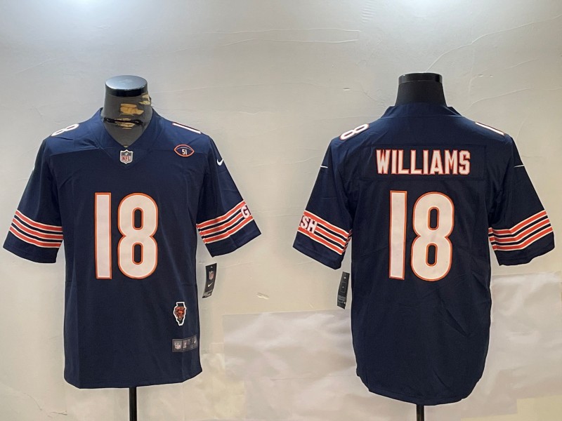 Men's Chicago Bears #18 Caleb Williams Navy F.U.S.E. With Illinois and No. 51 Patch Stitched Nike NFL Jersey