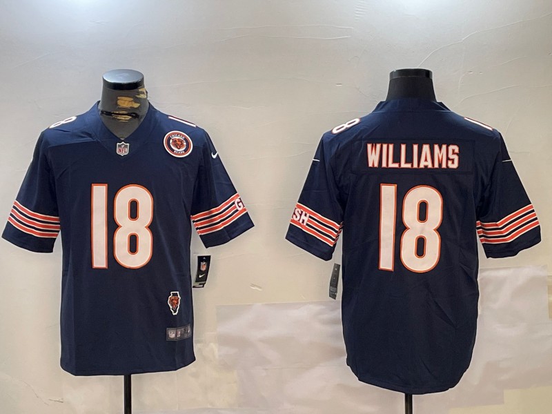 Men's Chicago Bears #18 Caleb Williams Navy F.U.S.E. With Illinois and Team Patch Stitched Nike NFL Jersey
