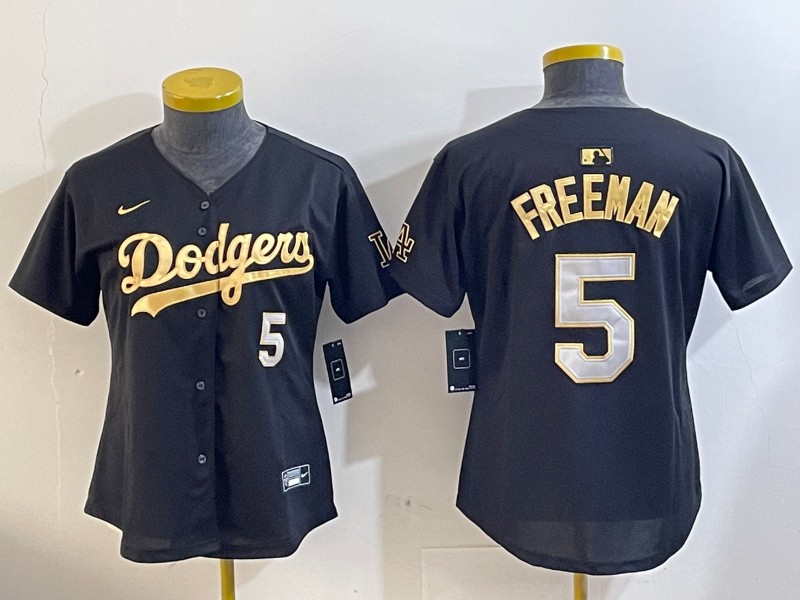 Women's Los Angeles Dodgers #5 Freddie Freeman Black Gold Limited Stitched Baseball Jersey
