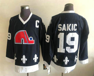 Men's Quebec Nordiques #19 Joe Sakic Navy CCM Throwback Stitched NHL Jersey
