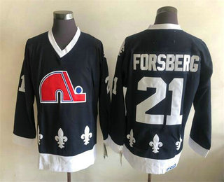 Men's Quebec Nordiques #21 Peter Forsberg Navy CCM Throwback Stitched NHL Jersey
