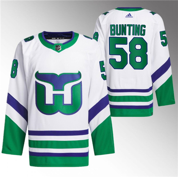 Men's Hartford Whalers #58 Michael Bunting White 2023-24 Stitched Jersey
